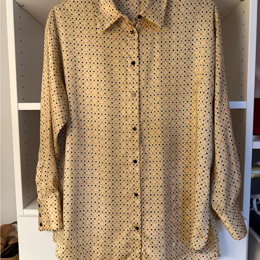 Zara Yellow Polka Dot Long Sleeve Button-Down Shirt